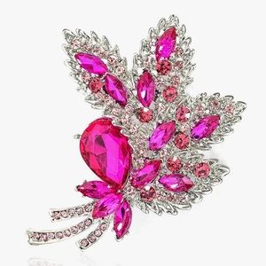 NEW in package, pink and white rhinestone brooch